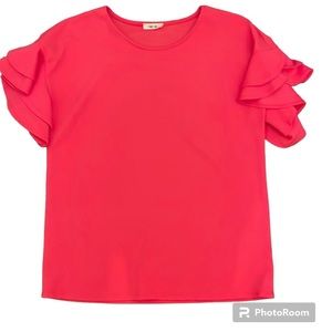 FIRST LOVE Hot Pink Top Ruffle Sleeve Size Large